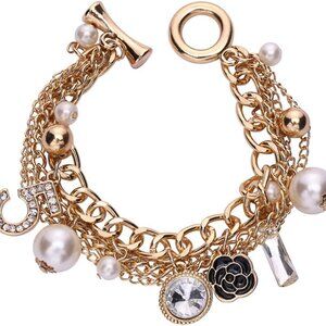 Lucky Charm Bracelet Women Stone Alloy Chain Gold Tone Gift Accessory